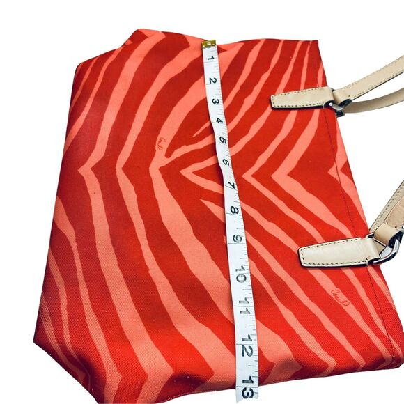Coach Womens F23283 Orange Tan Canvas Zebra Print Leather Trim Tote Handbag - Picture 11 of 12